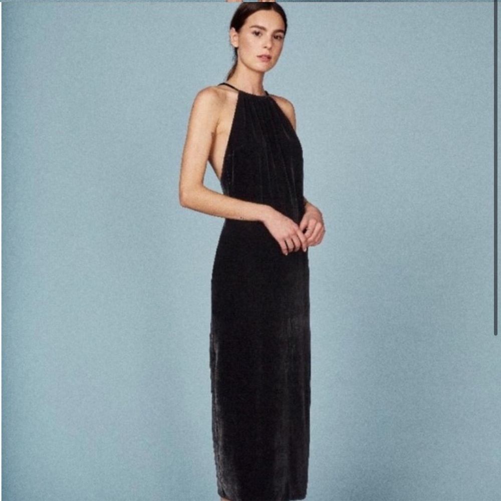 NWT Reformation || Black Irving Velvet Midi Dress